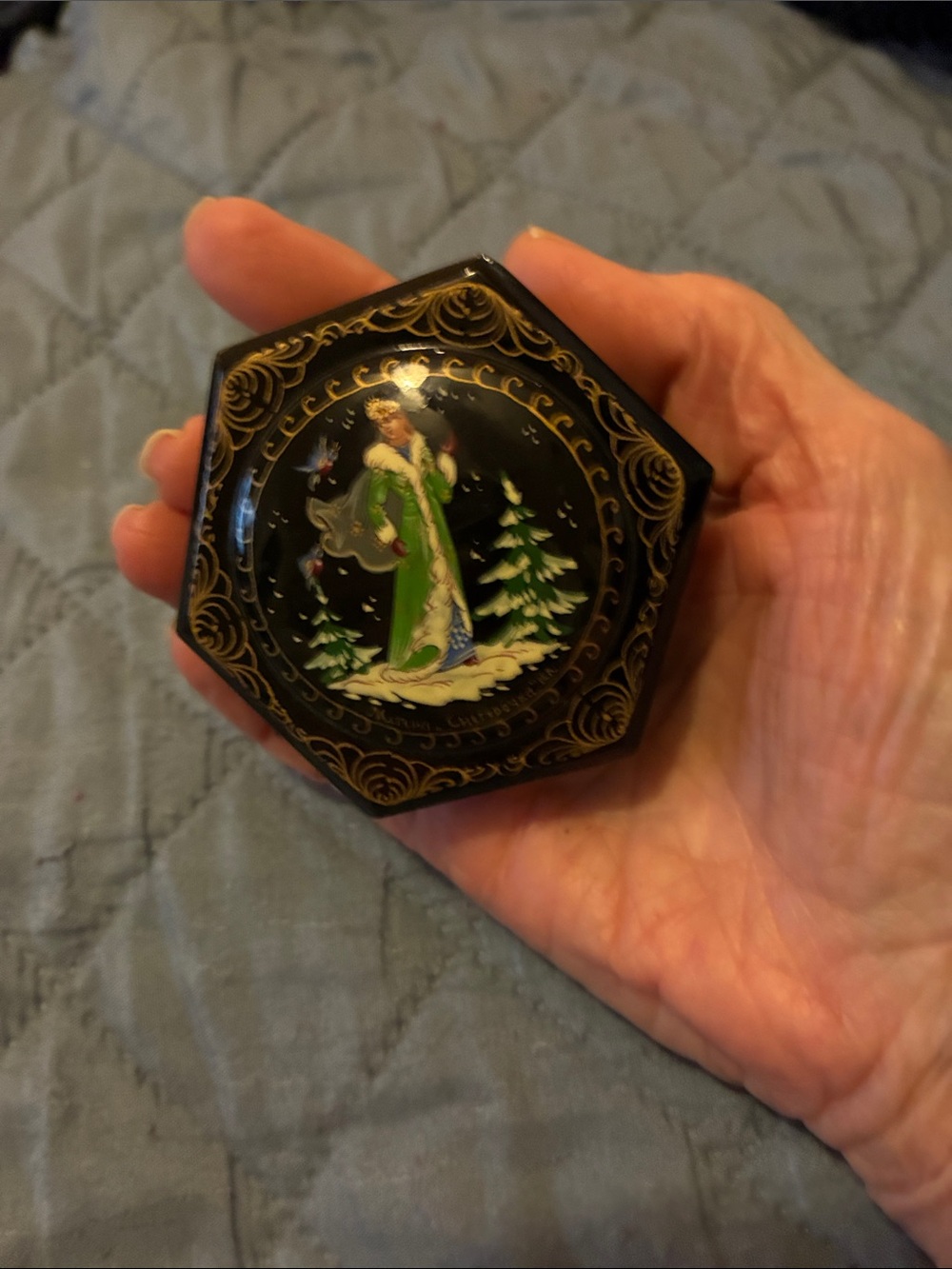 Snow Queen Hand-Painted Russian Black Lacquer Box